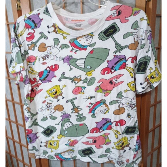 Nickelodeon SpongeBob Characters T-Shirt Large 2019 White Graphic Tee - Picture 1 of 11